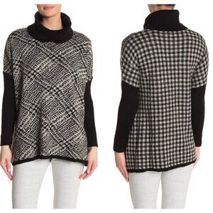 NEW Joseph A S Cowl Neck Knit Pullover Sweater Oversized Relaxed Black & White